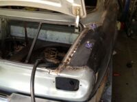 Welding in progress; small welds to prevent destortion by overheating Alfa Romeo giulia 2000 1750 gtv gt veloce Berlina 1968 restoration restauratie rebuild