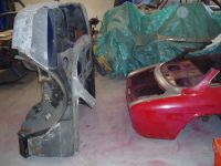 Fortunately I had 2 donor rears. On the left the original 1300 body I started with and on the right another one in good condition Alfa Romeo giulia 2000 1750 gtv gt veloce Berlina 1968 restoration restauratie rebuild