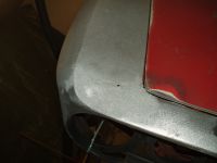 .... revealed way to thin metal where the wing en front meet! Alfa Romeo giulia 2000 1750 gtv gt veloce Berlina 1968 restoration restauratie rebuild